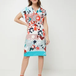 Robe Droite Légère Imprimée Fleurs - Blanc -Promos Sublisca Magasin 001024703 001 V3 T4