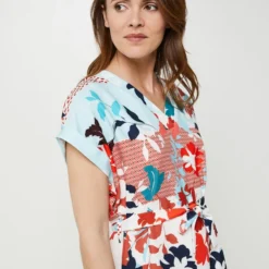 Robe Droite Légère Imprimée Fleurs - Blanc -Promos Sublisca Magasin 001024703 001 V4 T4