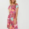 Robe En Jersey Fluide Imprimée Fleurs - Rose
