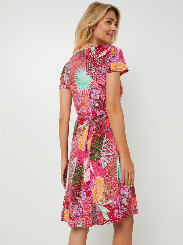 Robe En Jersey Fluide Imprimée Fleurs - Rose 2 Robe En Jersey Fluide Imprimée Fleurs - Rose – Image 2