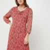 Robe Plissée En Voile Imprimé Petites Fleurs - Rouge