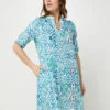 Robe Tunique 100% Lin Imprimée Ikat - Bleu