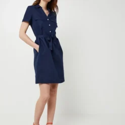 Robe Ceinturée En 100% Lin, Poches Poitrine - Bleu Marine 6 Robe Ceinturée En 100% Lin, Poches Poitrine - Bleu Marine -Promos Sublisca Magasin 001025070 002 V3 T4