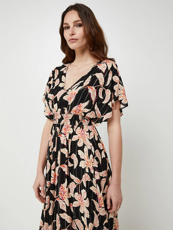 Robe Légère Imprimée Fleurs Monochromes - Noir 4 Robe Légère Imprimée Fleurs Monochromes - Noir – Image 4