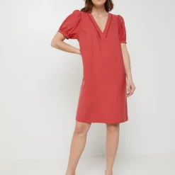 Robe Housse En Tissu Jacquard, Manches Ballon - Brique -Promos Sublisca Magasin 001025074 001 V3 T4