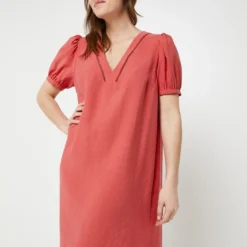 Robe Housse En Tissu Jacquard, Manches Ballon - Brique -Promos Sublisca Magasin 001025074 001 V4 T4