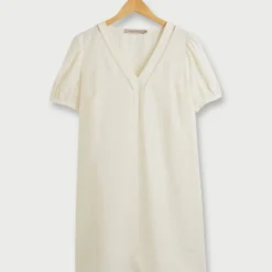 Promos Sublisca Magasin 15 Robe Housse En Tissu Jacquard, Manches Ballon - Ecru