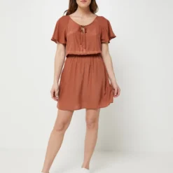 Molly Bracken Robe Fluide Unie - Marron -Promos Sublisca Magasin 001025076 001 V3 T4