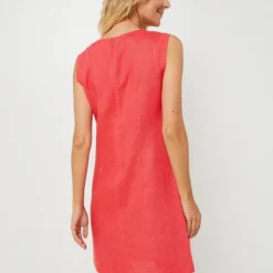 Robe Cintrée Sans Manches En 100% Lin - Rouge -Promos Sublisca Magasin 001025331 002 V2 T4