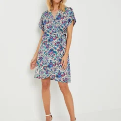 Robe Portefeuille Extra Fluide Imprimée Fleurs - Bleu -Promos Sublisca Magasin 001025334 001 V3 T4