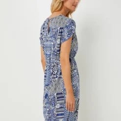 Robe En Crépon Imprimé Avec Dentelle - Bleu -Promos Sublisca Magasin 001025336 001 V2 T4