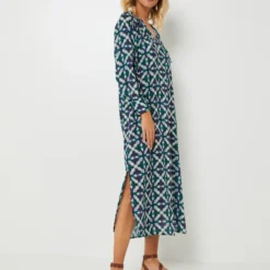 Robe Longue Fluide Imprimée Rosaces - Bleu