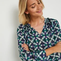 Robe Longue Fluide Imprimée Rosaces - Bleu -Promos Sublisca Magasin 001025337 001 V3 T4