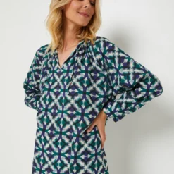 Robe Longue Fluide Imprimée Rosaces - Bleu -Promos Sublisca Magasin 001025337 001 V4 T4