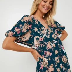 Robe Légère En Tissu Crêpe Imprimé Fleurs - Bleu -Promos Sublisca Magasin 001025341 001 V4 T4