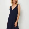 Robe Cintrée Unie En Lyocell Et Lin - Bleu Marine