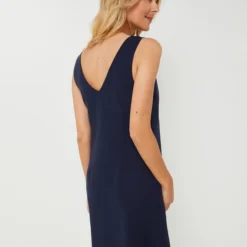 Robe Cintrée Unie En Lyocell Et Lin - Bleu Marine -Promos Sublisca Magasin 001025343 001 V2 T4