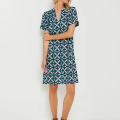 Robe Droite Légère Imprimée Rosaces - Bleu -Promos Sublisca Magasin 001025344 001 V3 T4