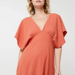Molly Bracken Robe Longue Fluide Unie - Corail -Promos Sublisca Magasin 001025361 002 V4 T4