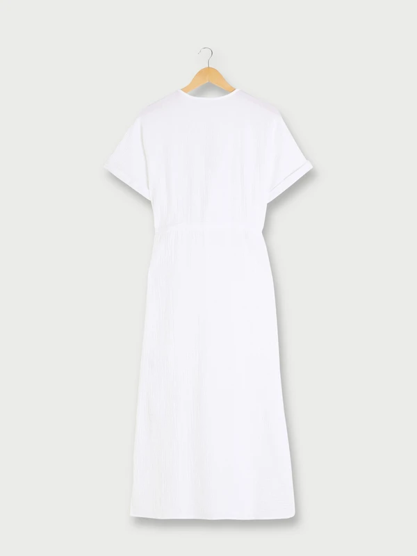 Robe Cache-cœur En Double Gaze 100% Coton - Blanc 2 Robe Cache-cœur En Double Gaze 100% Coton - Blanc – Image 2