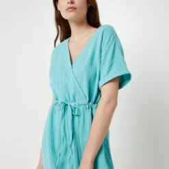 Robe Cache-cœur En Double Gaze 100% Coton - Vert -Promos Sublisca Magasin 001025385 002 V4 T4