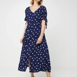 Robe Longue Fluide Évasée À Imprimé À Pois - Bleu -Promos Sublisca Magasin 001025479 001 V3 T4