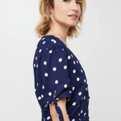 Robe Longue Fluide Évasée À Imprimé À Pois - Bleu -Promos Sublisca Magasin 001025479 001 V4 T4