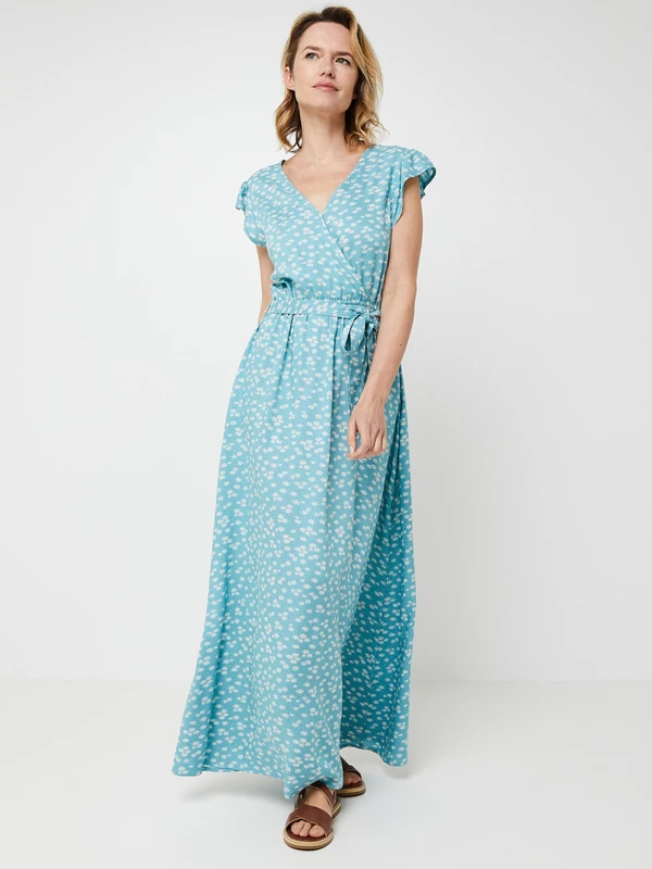 Robe Longue Cache-cœur Imprimée Petites Fleurs - Vert 1 Robe Longue Cache-cœur Imprimée Petites Fleurs - Vert