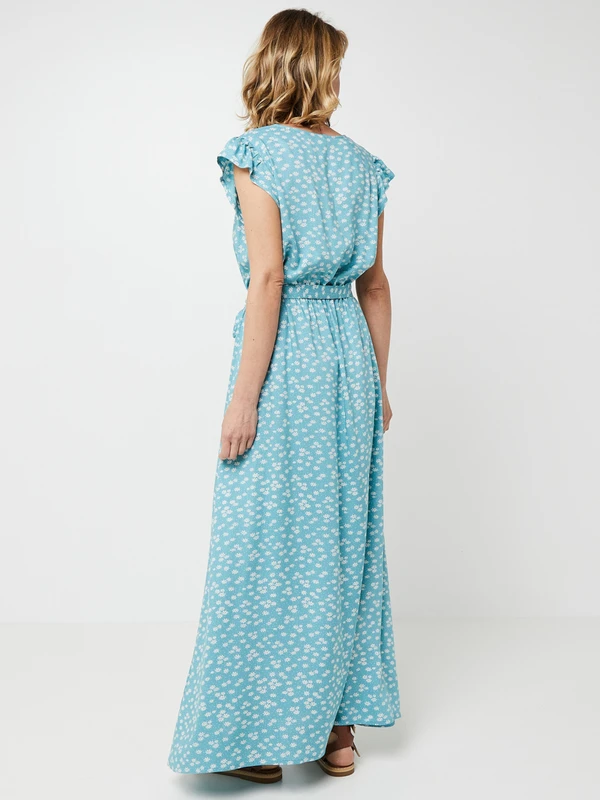 Robe Longue Cache-cœur Imprimée Petites Fleurs - Vert 2 Robe Longue Cache-cœur Imprimée Petites Fleurs - Vert – Image 2