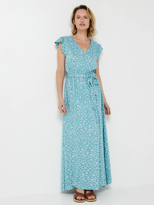 Robe Longue Cache-cœur Imprimée Petites Fleurs - Vert 3 Robe Longue Cache-cœur Imprimée Petites Fleurs - Vert – Image 3