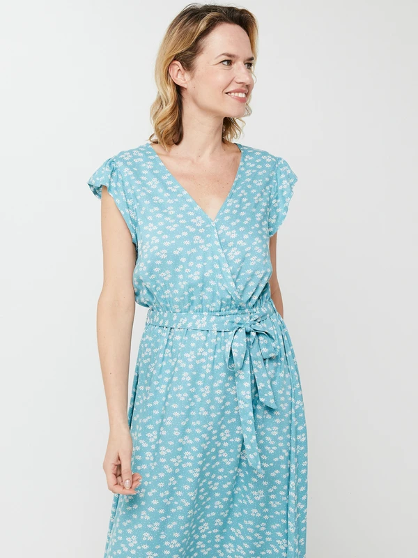 Robe Longue Cache-cœur Imprimée Petites Fleurs - Vert 4 Robe Longue Cache-cœur Imprimée Petites Fleurs - Vert – Image 4