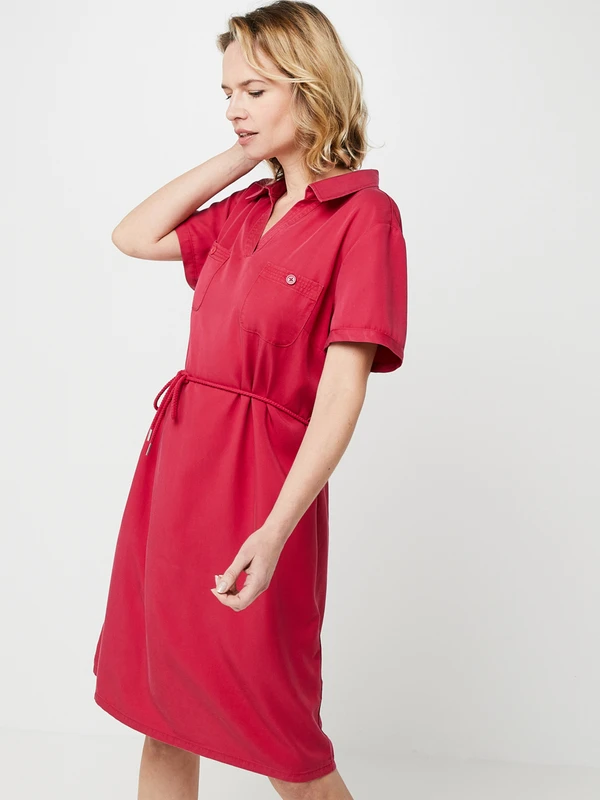 Robe Droite Unie Manches Courtes, Poches Poitrine - Rose Fuchsia 1 Robe Droite Unie Manches Courtes, Poches Poitrine - Rose Fuchsia