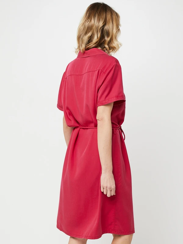 Robe Droite Unie Manches Courtes, Poches Poitrine - Rose Fuchsia 2 Robe Droite Unie Manches Courtes, Poches Poitrine - Rose Fuchsia – Image 2