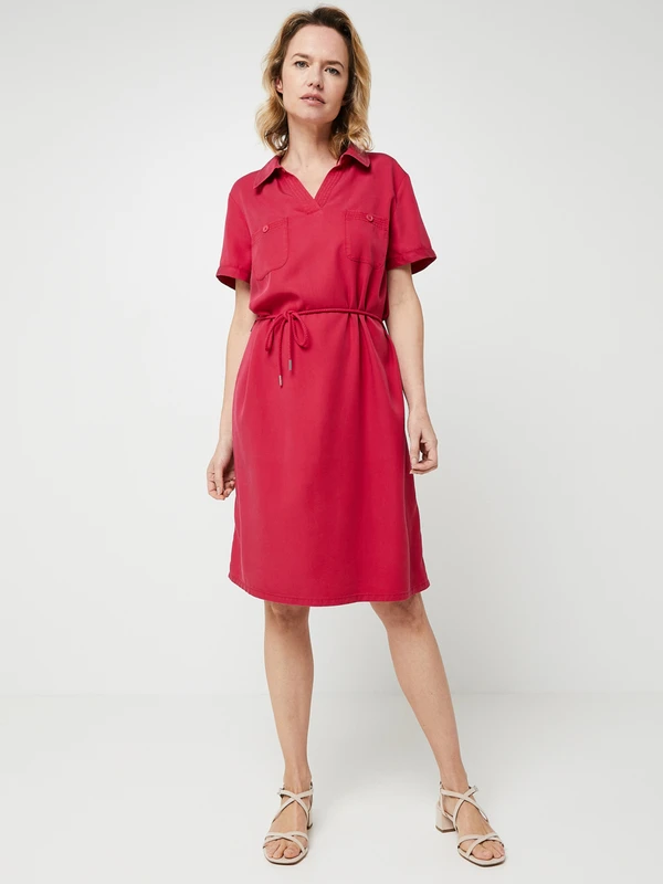 Robe Droite Unie Manches Courtes, Poches Poitrine - Rose Fuchsia 3 Robe Droite Unie Manches Courtes, Poches Poitrine - Rose Fuchsia – Image 3