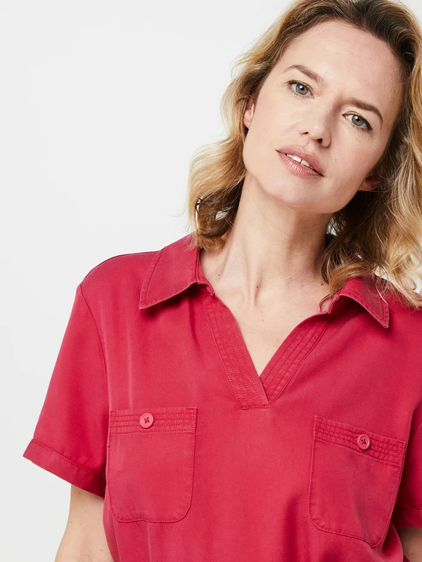 Robe Droite Unie Manches Courtes, Poches Poitrine - Rose Fuchsia 4 Robe Droite Unie Manches Courtes, Poches Poitrine - Rose Fuchsia – Image 4