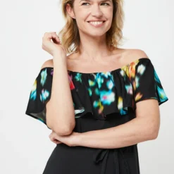 Desigual Robe Longue Unie Sans Manches, Volant Encolure À Imprimé Effet Flou - Noir -Promos Sublisca Magasin 001025482 001 V4 T4