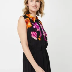 Desigual Robe Chemise Détails Imprimés Fleurs - Noir -Promos Sublisca Magasin 001025486 001 V4 T4
