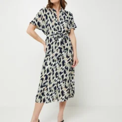 Vero Moda Robe Longue Droite Ceinturée À Imprimé Animalier - Bleu Marine
