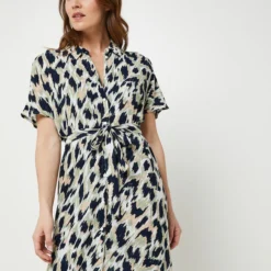 Vero Moda Robe Longue Droite Ceinturée À Imprimé Animalier - Bleu Marine -Promos Sublisca Magasin 001025489 001 V3 T4