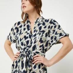 Vero Moda Robe Longue Droite Ceinturée À Imprimé Animalier - Bleu Marine -Promos Sublisca Magasin 001025489 001 V4 T4