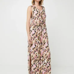 Vero Moda Robe Droite Longue À Imprimé Néo Léopard, Décolleté Dos Croisé - Ecru