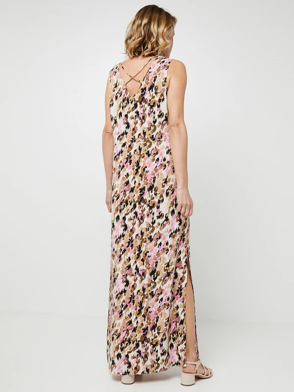 Vero Moda Robe Droite Longue À Imprimé Néo Léopard, Décolleté Dos Croisé - Ecru 2 Vero Moda Robe Droite Longue À Imprimé Néo Léopard, Décolleté Dos Croisé - Ecru – Image 2