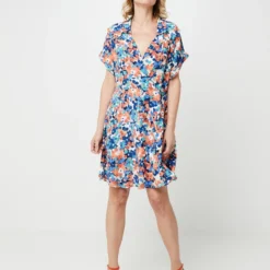 Molly Bracken Robe Cache-cœur Imprimée Taches Multicolores - Bleu -Promos Sublisca Magasin 001025504 001 V3 T4