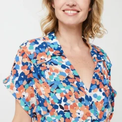 Molly Bracken Robe Cache-cœur Imprimée Taches Multicolores - Bleu -Promos Sublisca Magasin 001025504 001 V4 T4