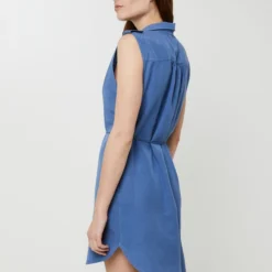 ONLY Robe Chemise 100% Lyocell Uni - Bleu -Promos Sublisca Magasin 001025548 001 V2 T4