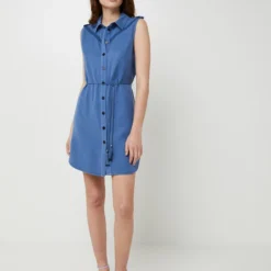 ONLY Robe Chemise 100% Lyocell Uni - Bleu -Promos Sublisca Magasin 001025548 001 V3 T4