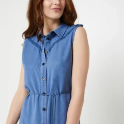 ONLY Robe Chemise 100% Lyocell Uni - Bleu -Promos Sublisca Magasin 001025548 001 V4 T4