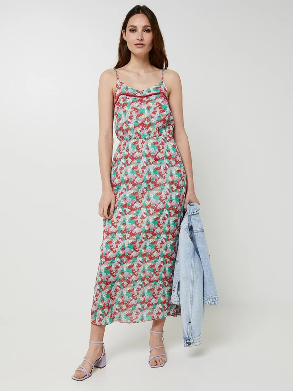 Robe Longues À Bretelles Imprimée Fleurs - Rose 1 Robe Longues À Bretelles Imprimée Fleurs - Rose