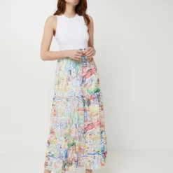 Desigual Robe Bimatière Jupe En Résille Imprimée Graffiti - Blanc