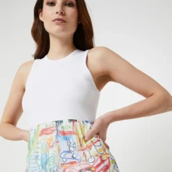 Desigual Robe Bimatière Jupe En Résille Imprimée Graffiti - Blanc -Promos Sublisca Magasin 001025553 001 V4 T4